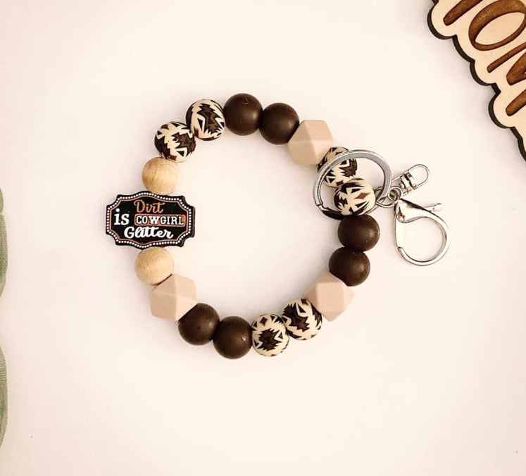 Dirt is Cowgirl Glitter Silicone Bead Wristlet Keychain