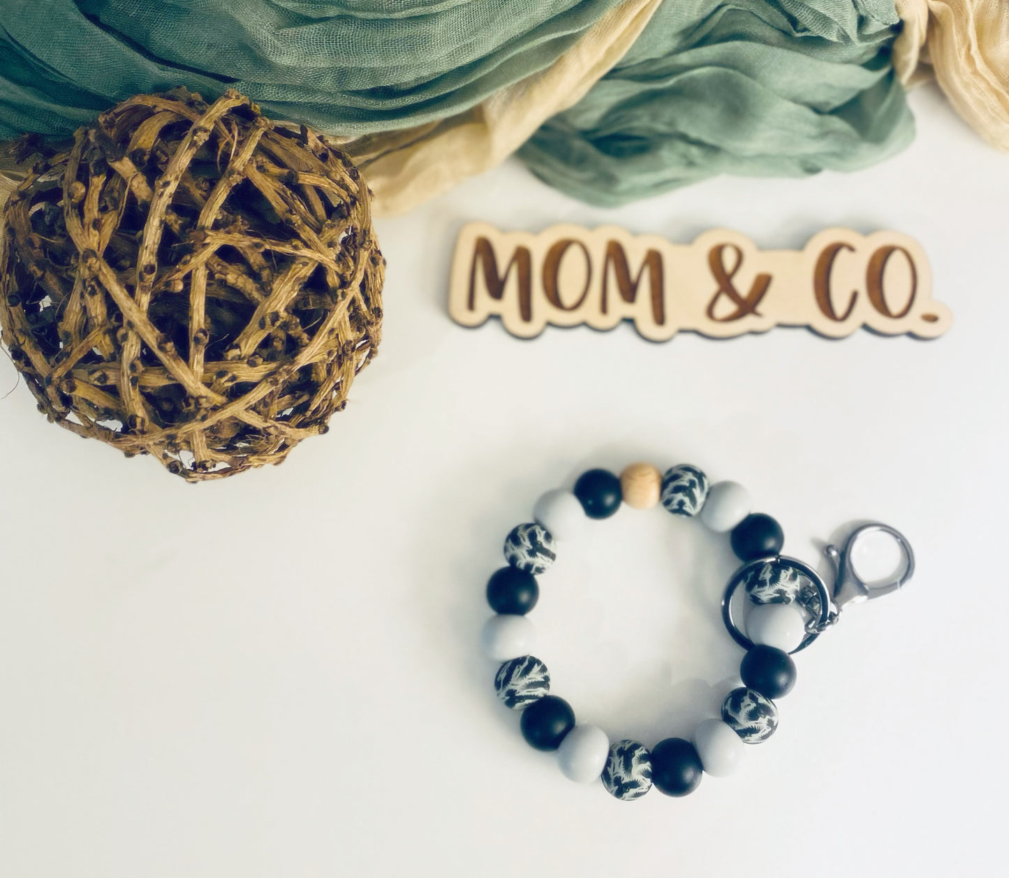 Raven Silicone Bead Wristlet Keychain