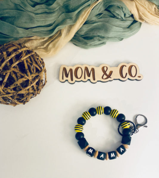 Mama Bee Silicone Bead Wristlet Keychain