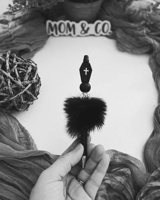 Black Coffin Black Fluffy Pen