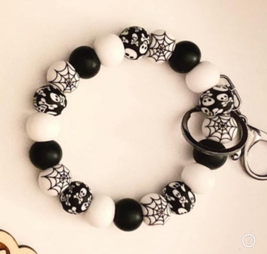 Spider & Skulls Silicone Bead Wristlet Keychain