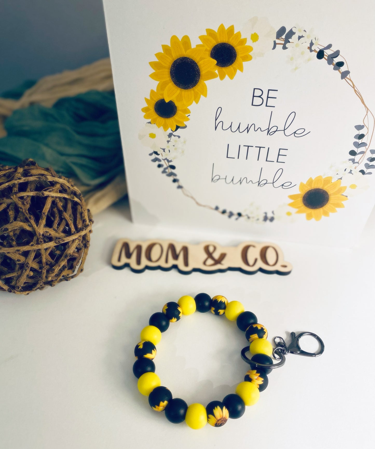 Sunflower Silicone Bead Wristlet Keychain